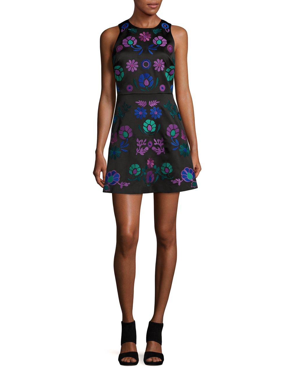 Cynthia Rowley Embroidered Fl A Line Dress In Black Lyst