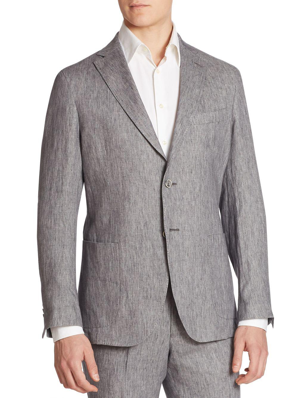 Lyst - Saks Fifth Avenue Garment-washed Linen Suit Jacket in Gray for ...