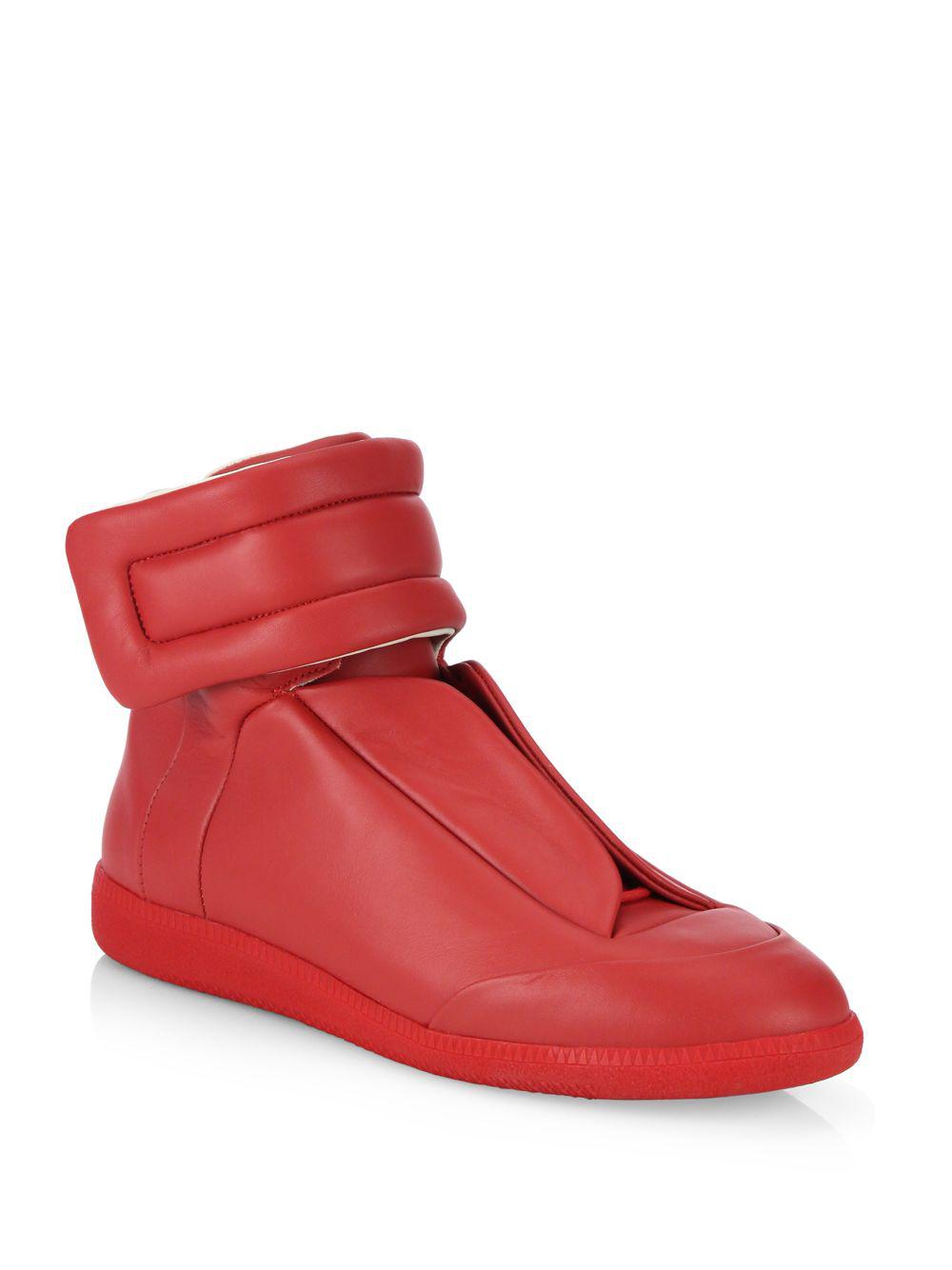 Maison Margiela Future Leather High-top Sneakers in Red - Lyst