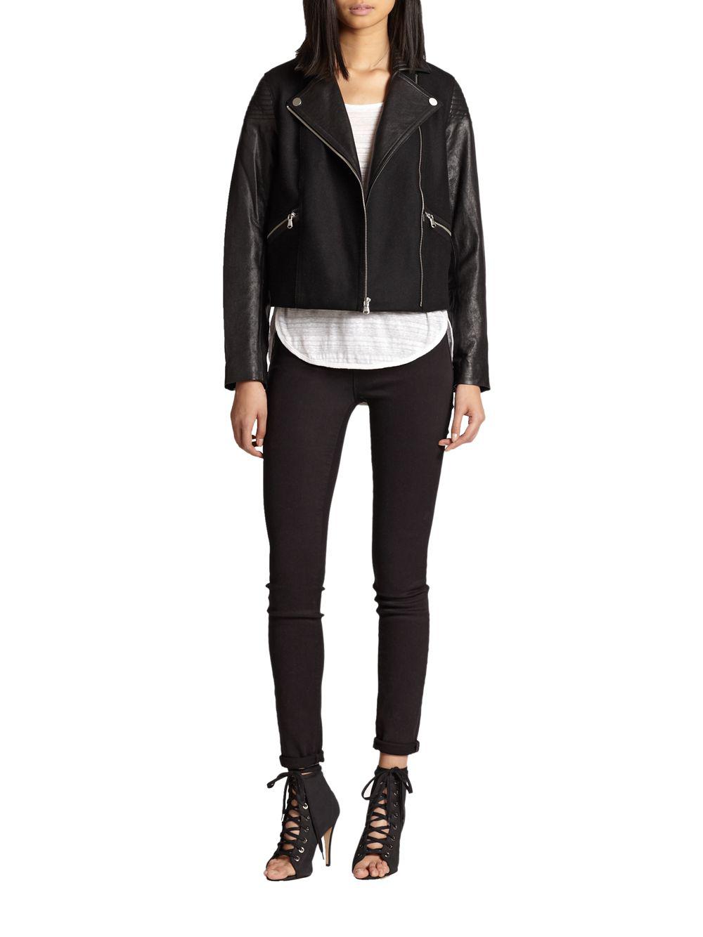 Lyst Marc By Jacobs Karlie Leather Wool Jacket In Black Marc By Jacobs Women S Black Karlie Leather Wool Jacket