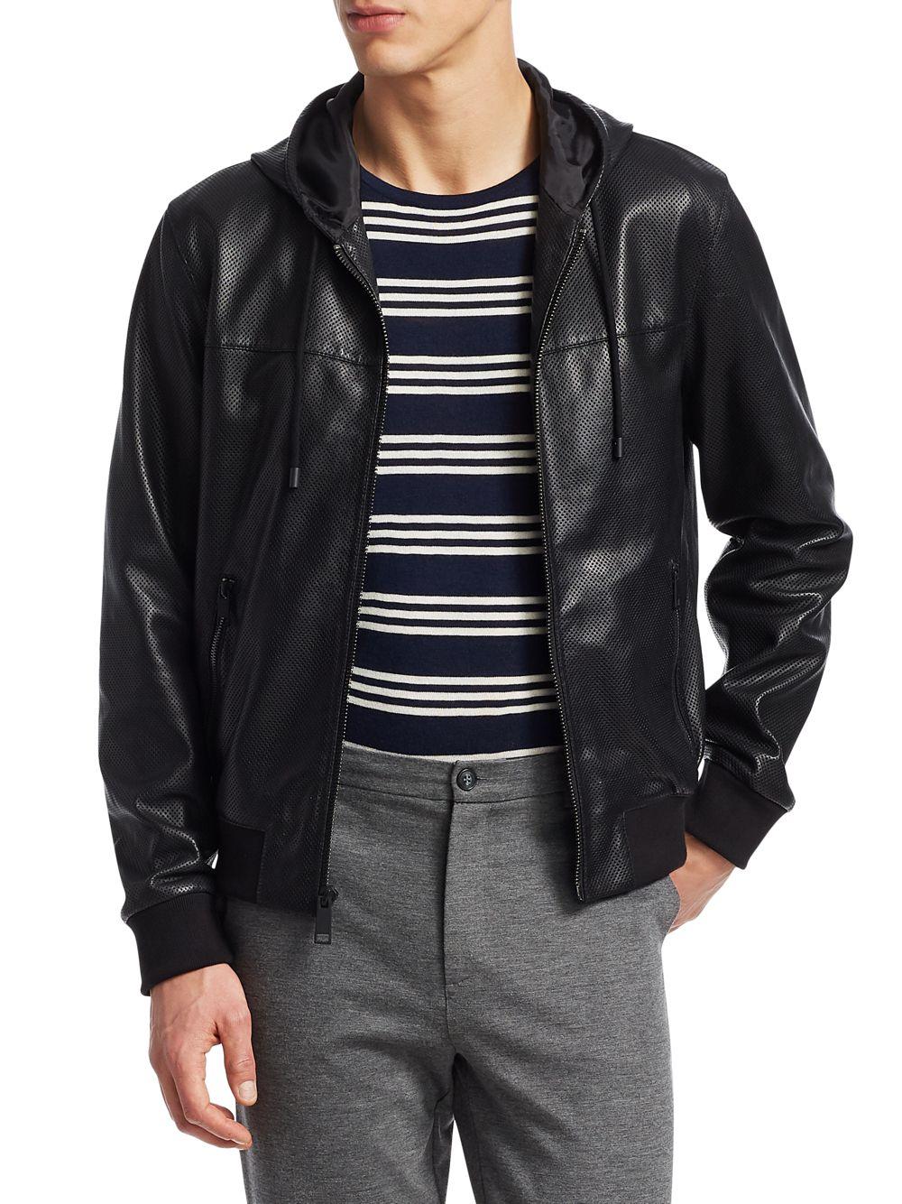 Saks Fifth Avenue Modern Perforated Leather Jacket in Black for Men