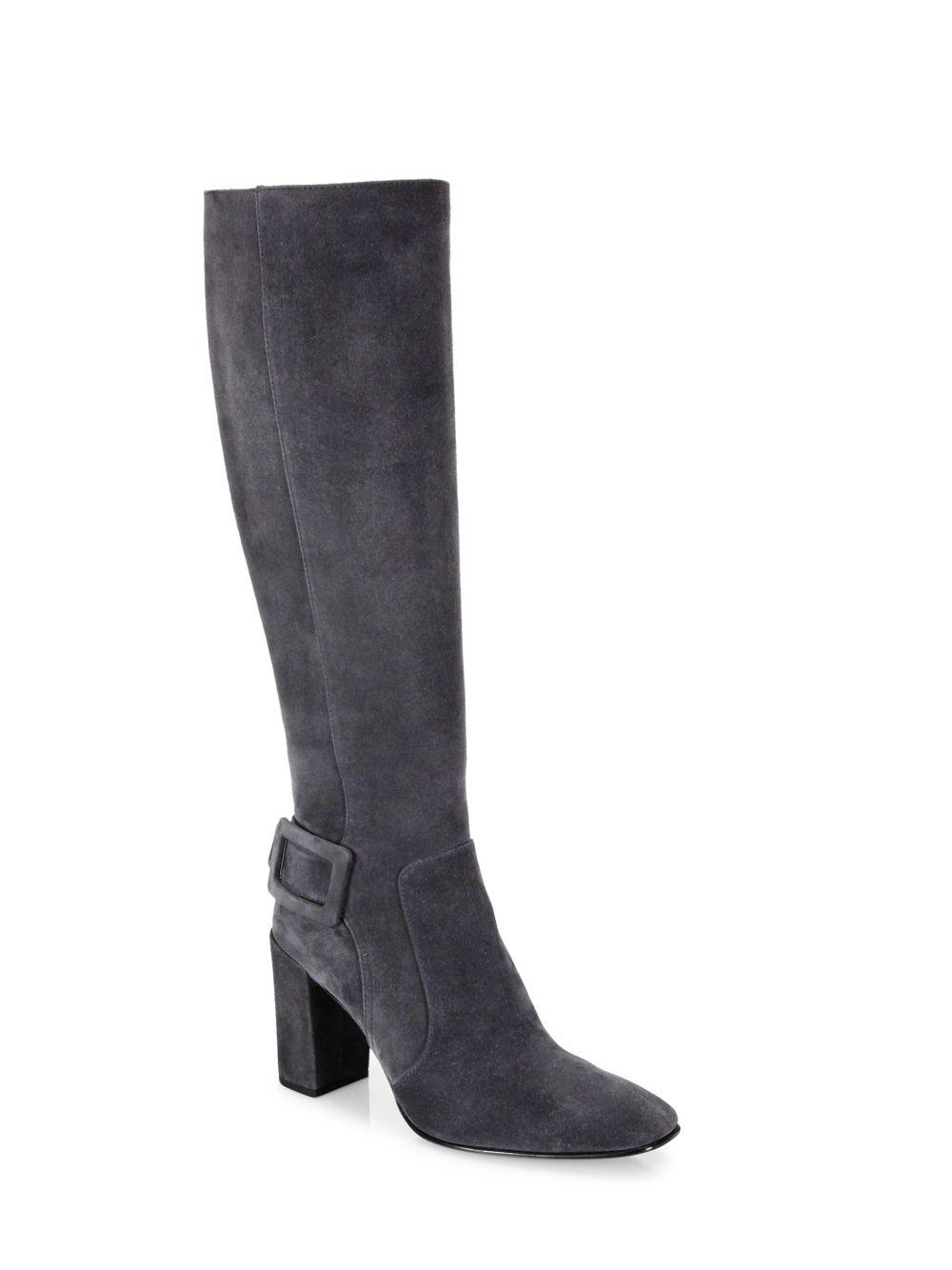Lyst - Tod'S Polly Suede Block-heel Knee Boots in Gray Tod's. Women's Gray Polly Suede Block-heel Knee Boots