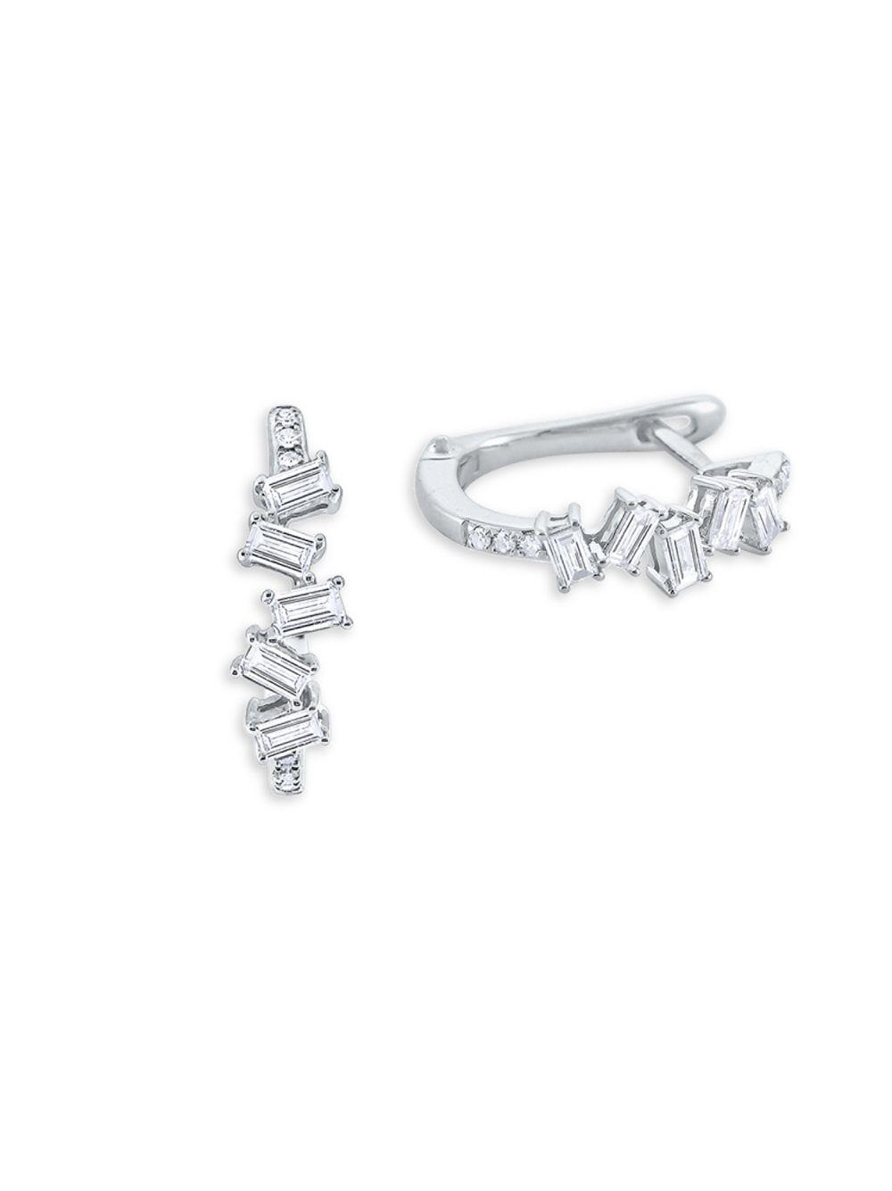 Kc Designs Mosaic Baguette Diamond And 14k White Gold Hoop Earrings Kc Designs