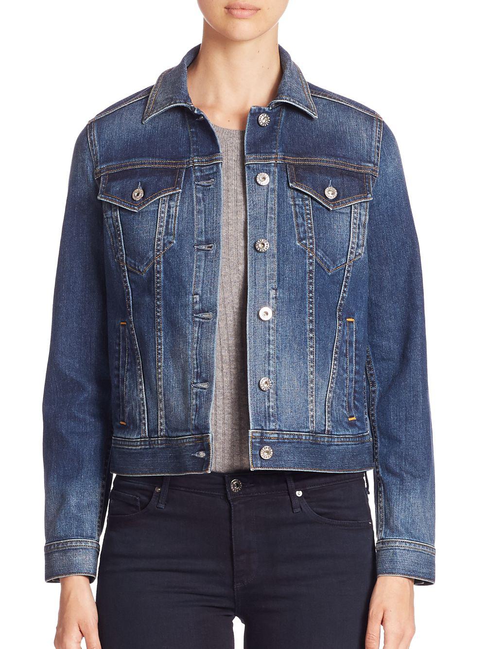 AG Jeans Mya Shearling Collar Denim Jacket in Blue - Lyst