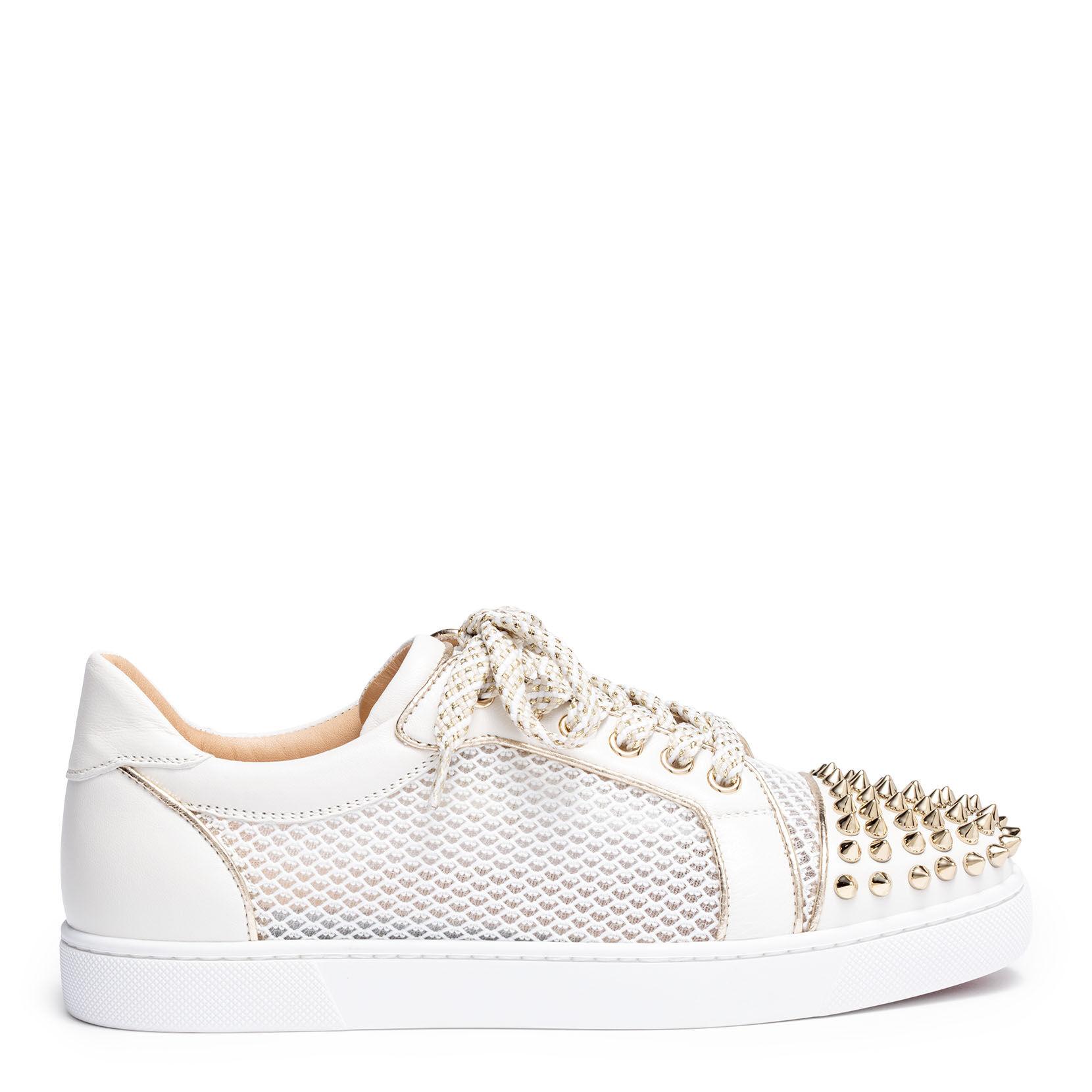 Christian Louboutin Vieira Light Gold Leather Spike Sneakers in ...