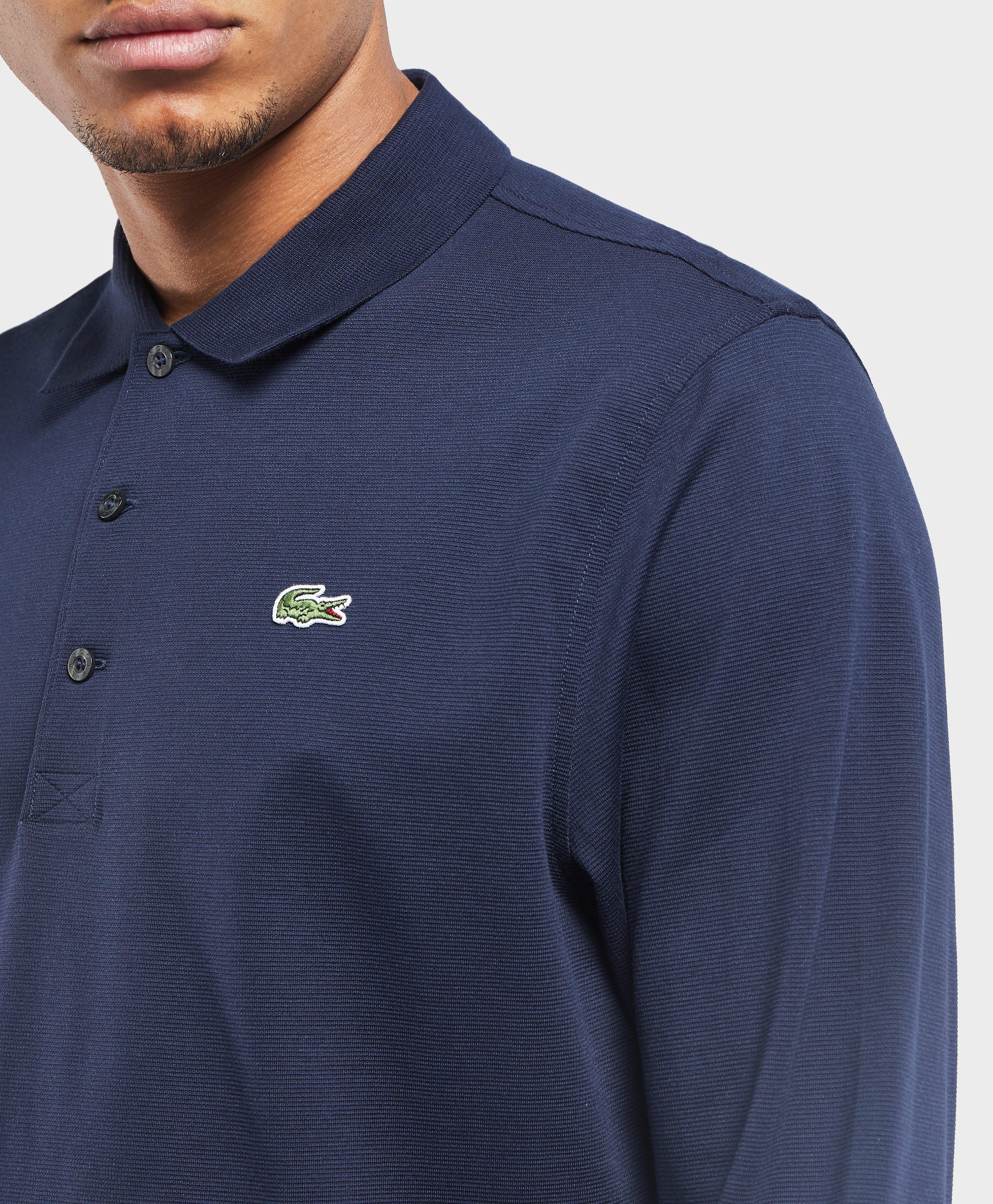 Lacoste Leather Alligator Long Sleeve Polo Shirt in Blue for Men - Lyst