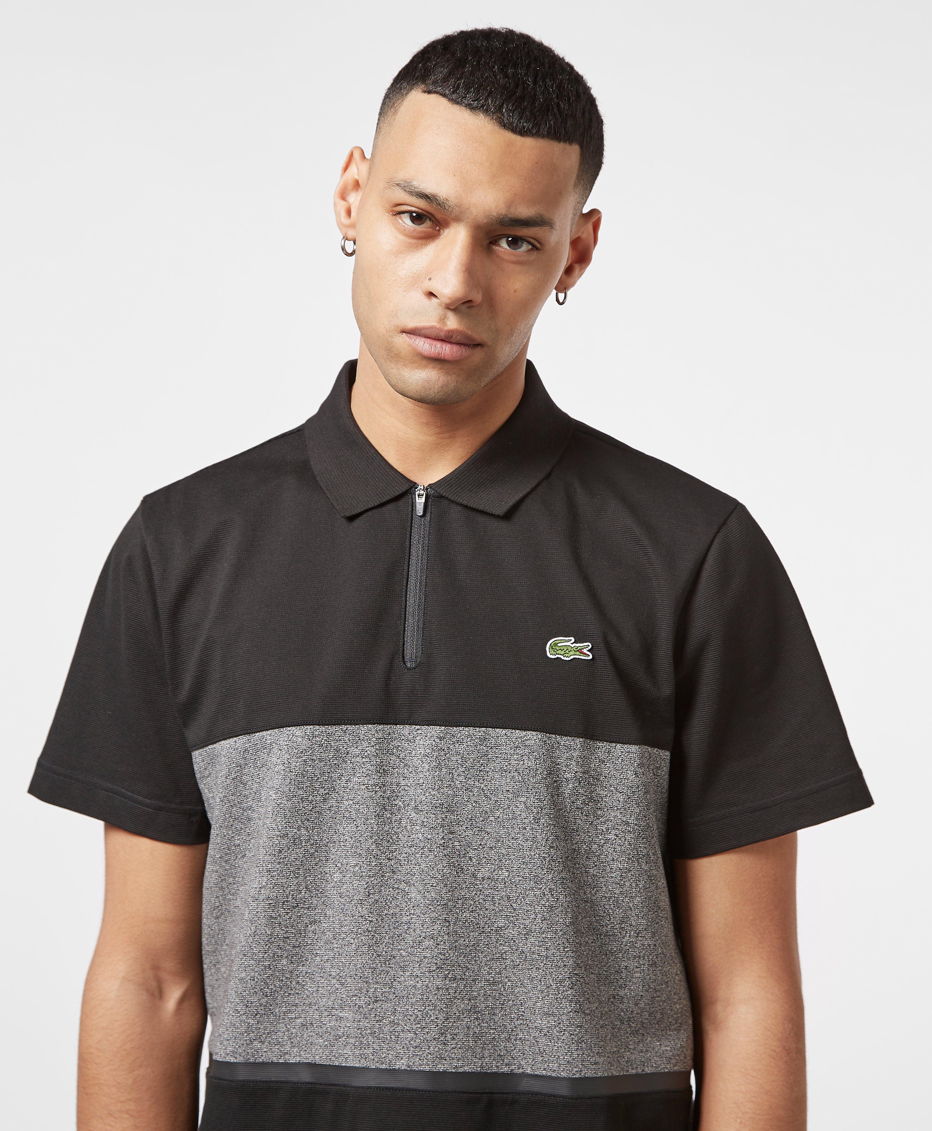  Lacoste  Colour Block Short Sleeve Zip Polo  Shirt in Black  