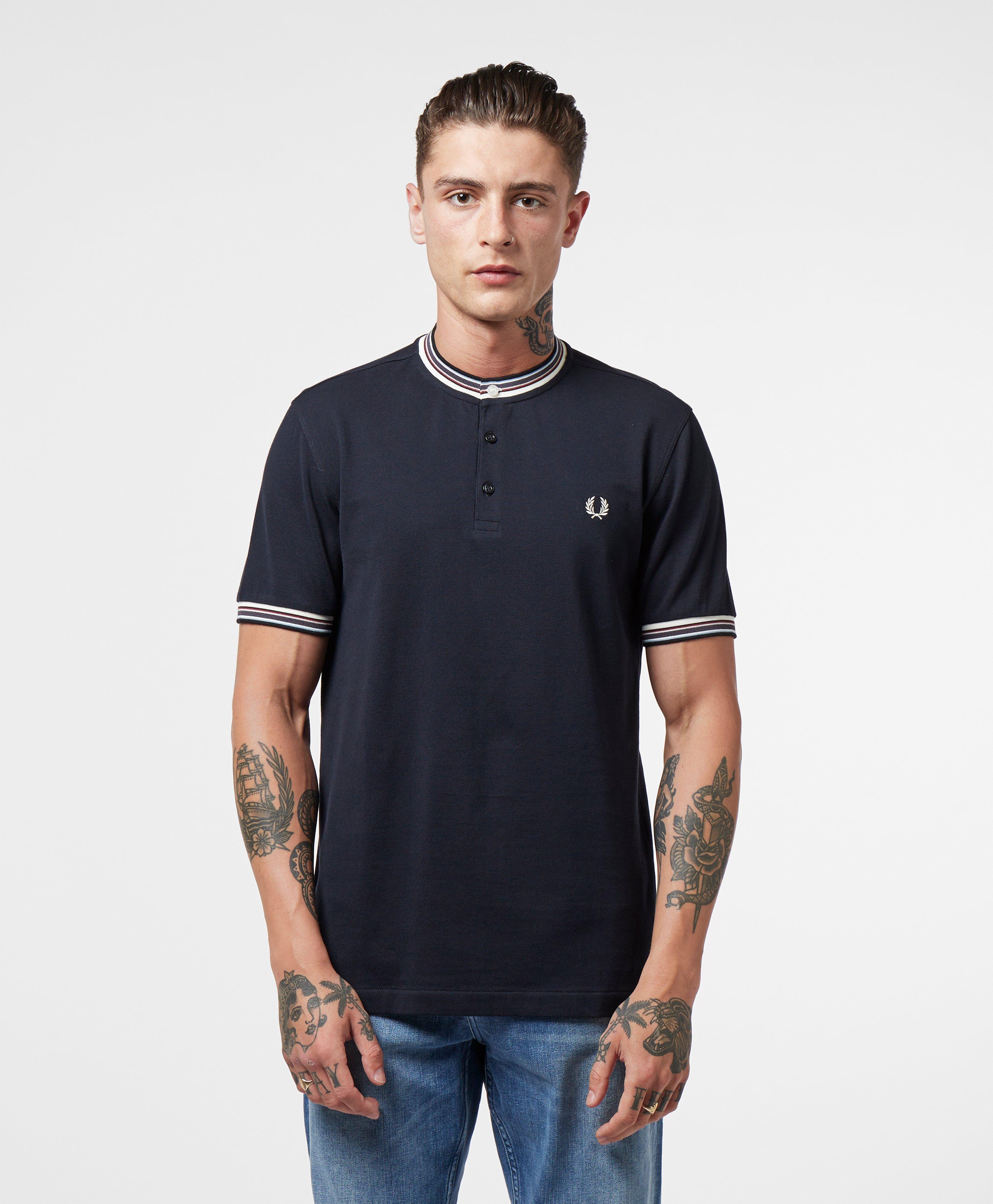 Fred Perry Henley Pique Short Sleeve Polo Shirt in Blue ...