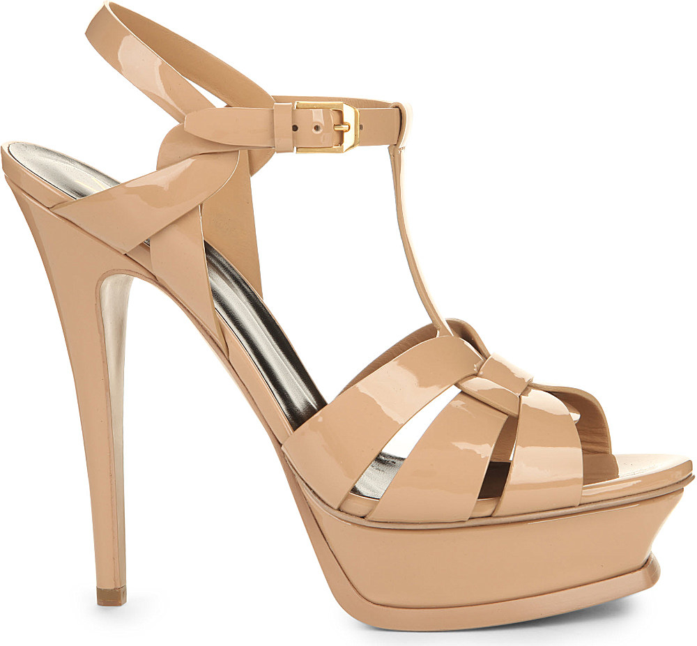 laurent tribute 105 patent leather sandals in brown taupe lyst laurent tribute 105 patent leather sandals in brown taupe lyst