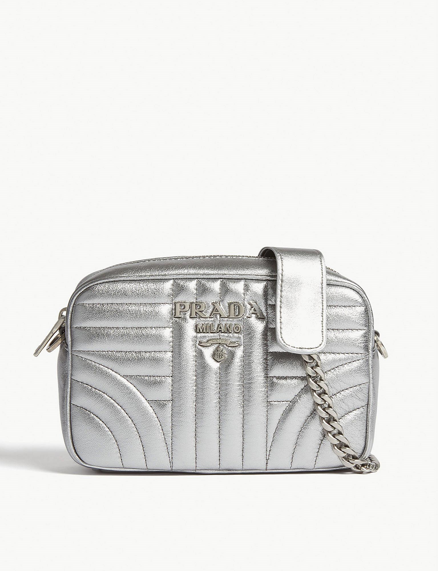 Prada Silver Leather Quilted Cross Body Bag In Metallic Lyst Prada