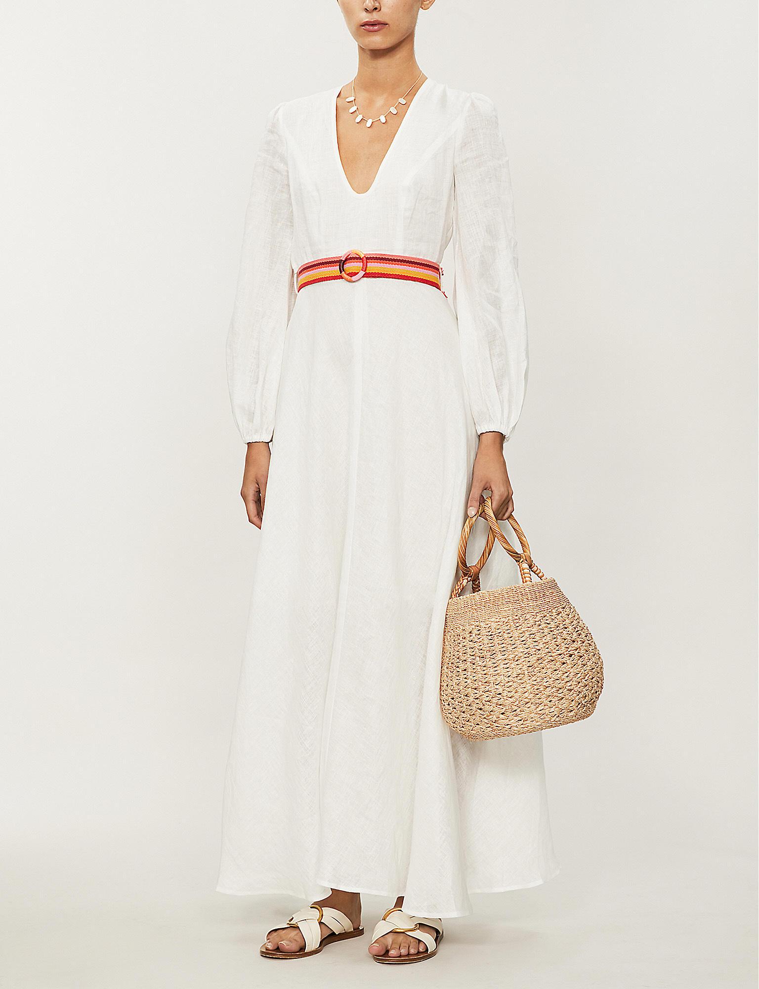 Zimmermann Goldie Vneck Linen Maxi Dress in Ivory (White) Lyst