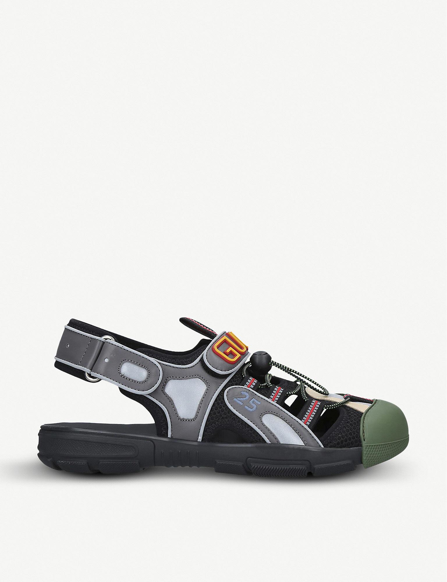 Gucci Tinsel Mesh And Leather Sandals in Black for Men - Lyst
