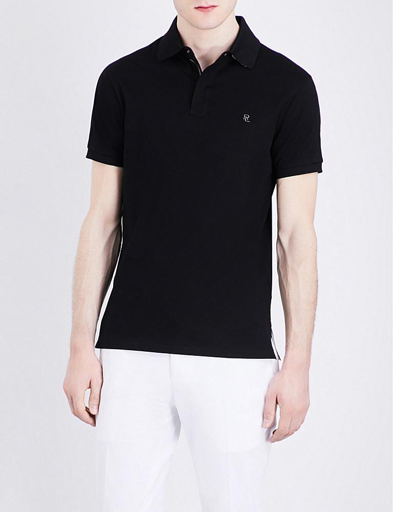 Ralph lauren purple label Half Zip Cotton-piqué Polo Shirt in Black for ...