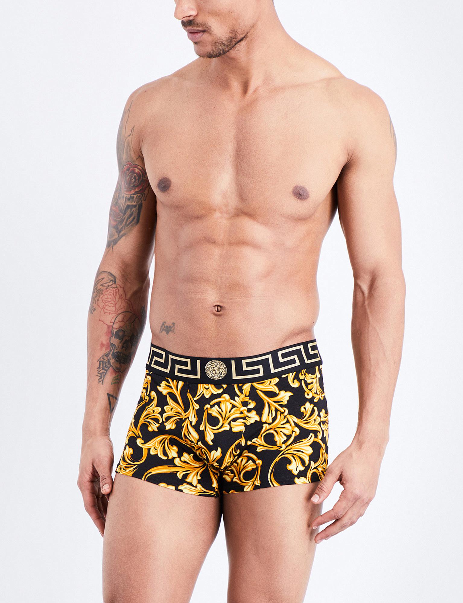 Versace Baroque Low Rise Stretchjersey Trunks in Black for Men Lyst