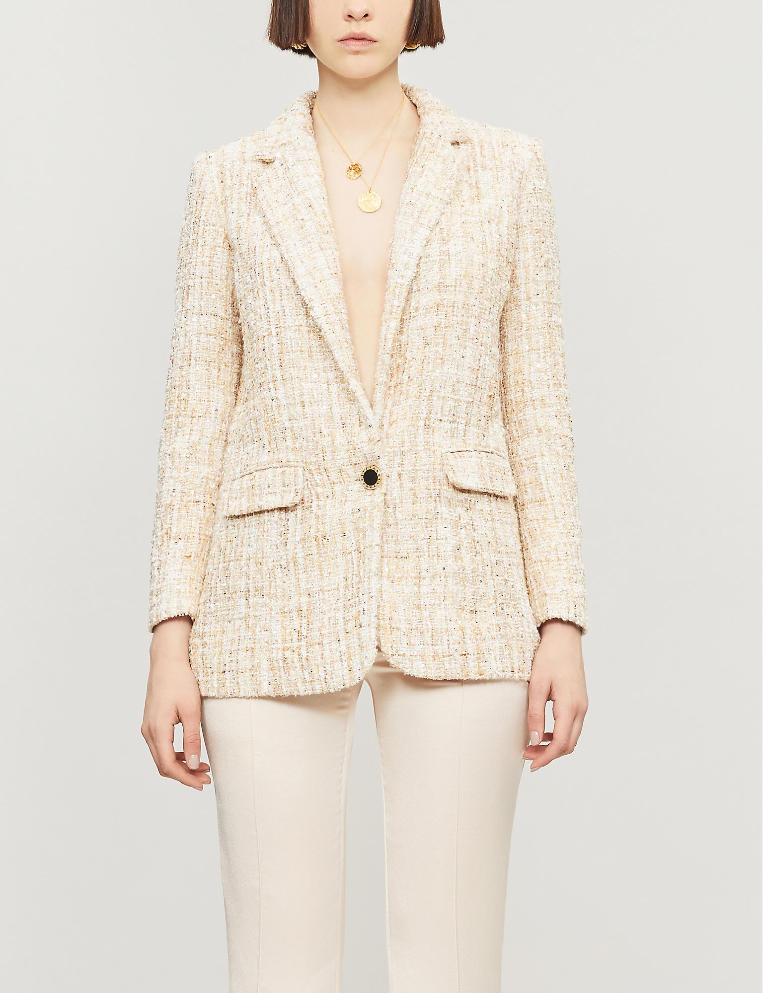 The Kooples V-neck Sequinned Tweed Jacket in Natural - Lyst