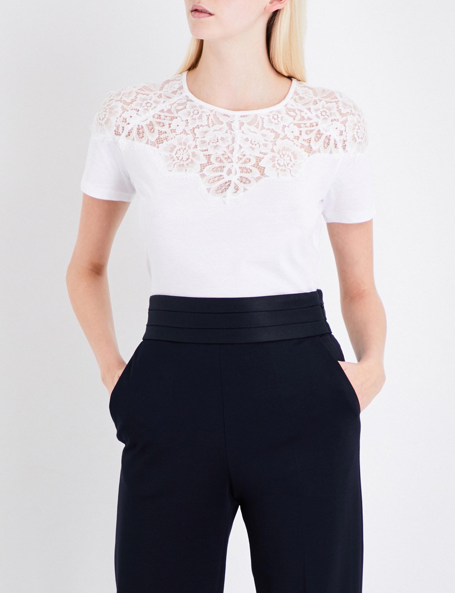 Lyst - Sandro Floral-lace Cotton-jersey T-shirt in White