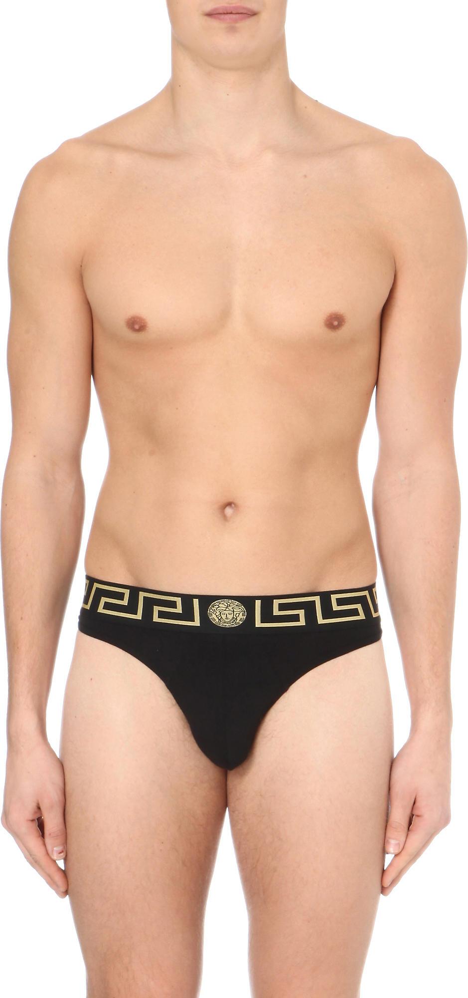 Versace Iconic Stretch-cotton Thong in Black for Men - Lyst