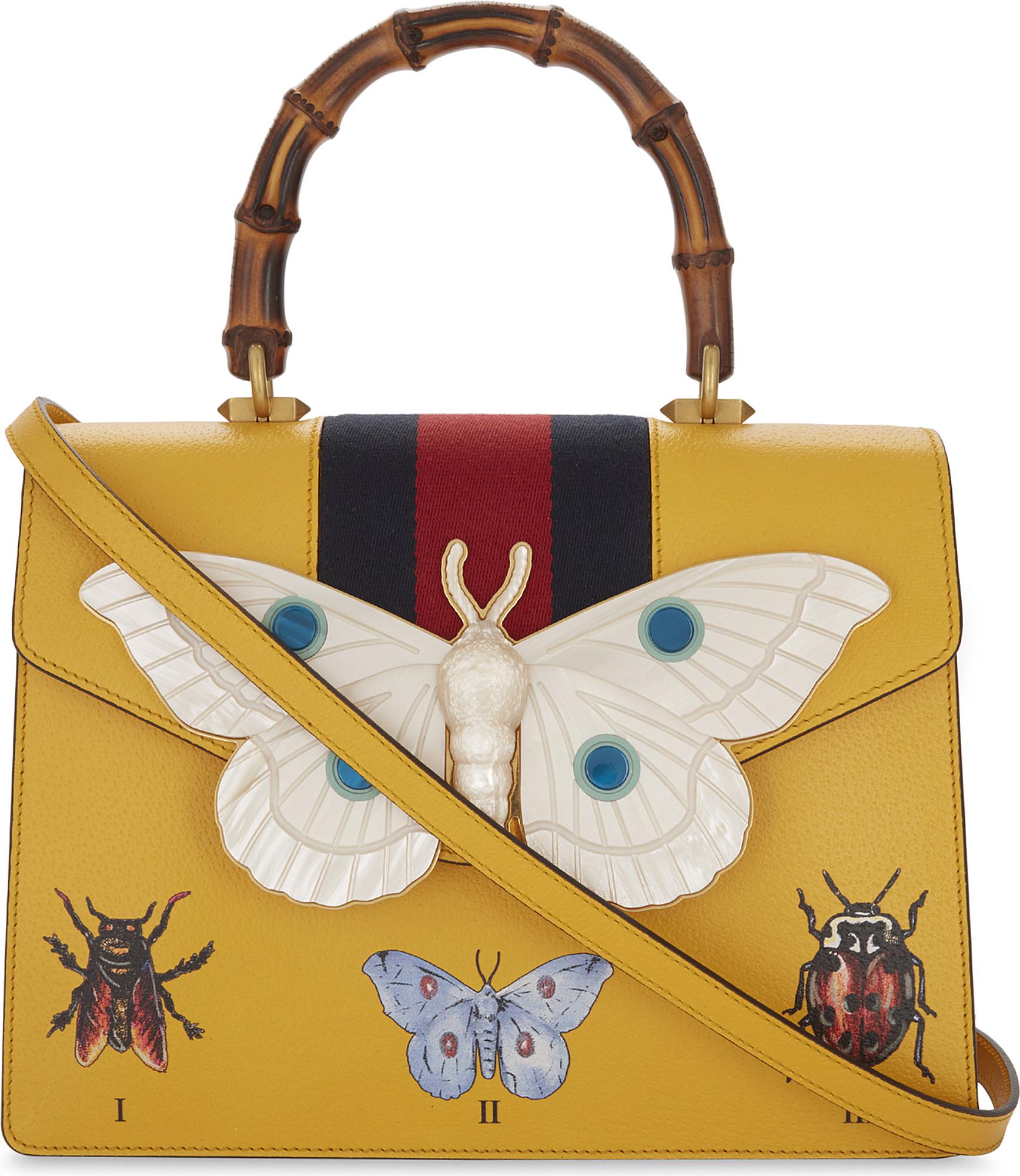 Lyst Gucci Moth Grained Leather Top Handle Bag In Yellow Gallery