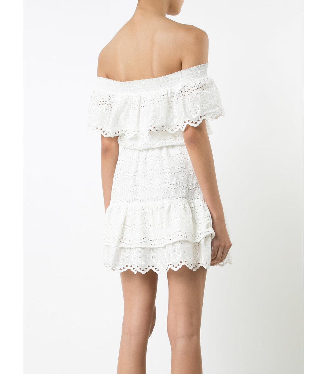 Lyst Loveshackfancy White Off The Shoulder Ruffle Eyelet Dress In White