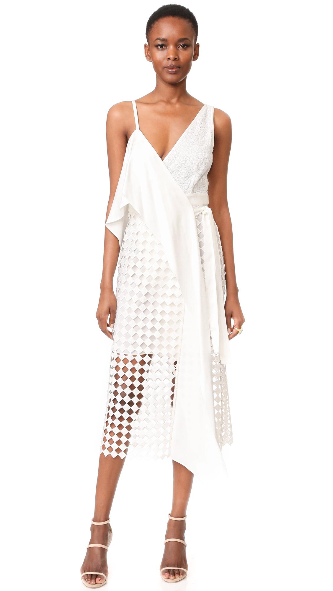 White Asymmetrical Wrap Dress