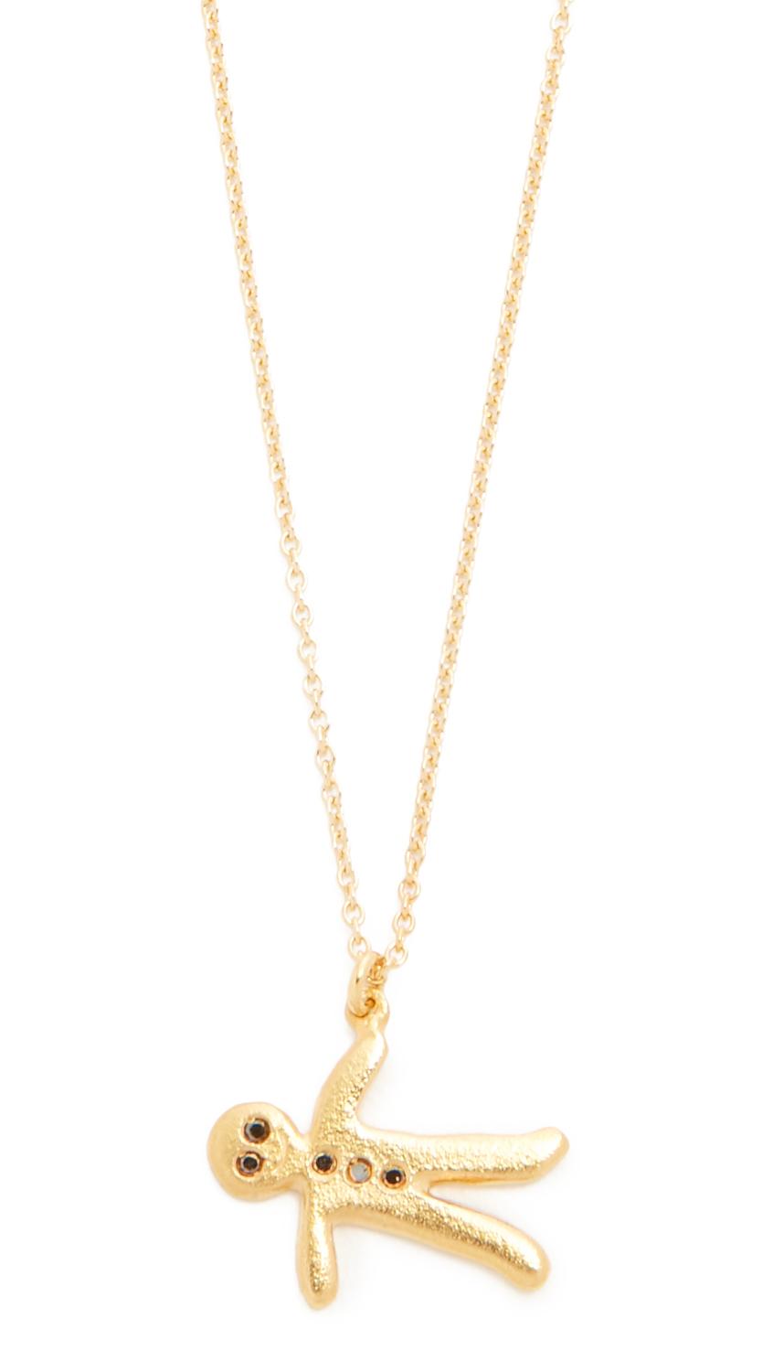 Alex monroe Gingerbread Man Necklace in Metallic