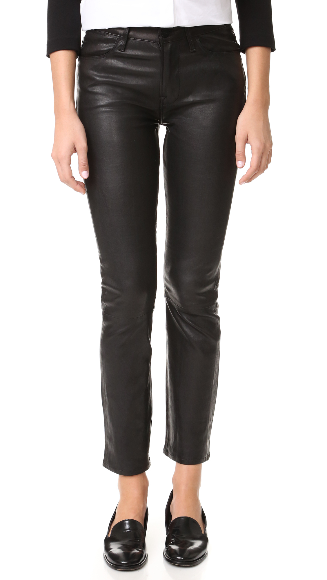 Frame Le High Straight Leather Pants | Lyst