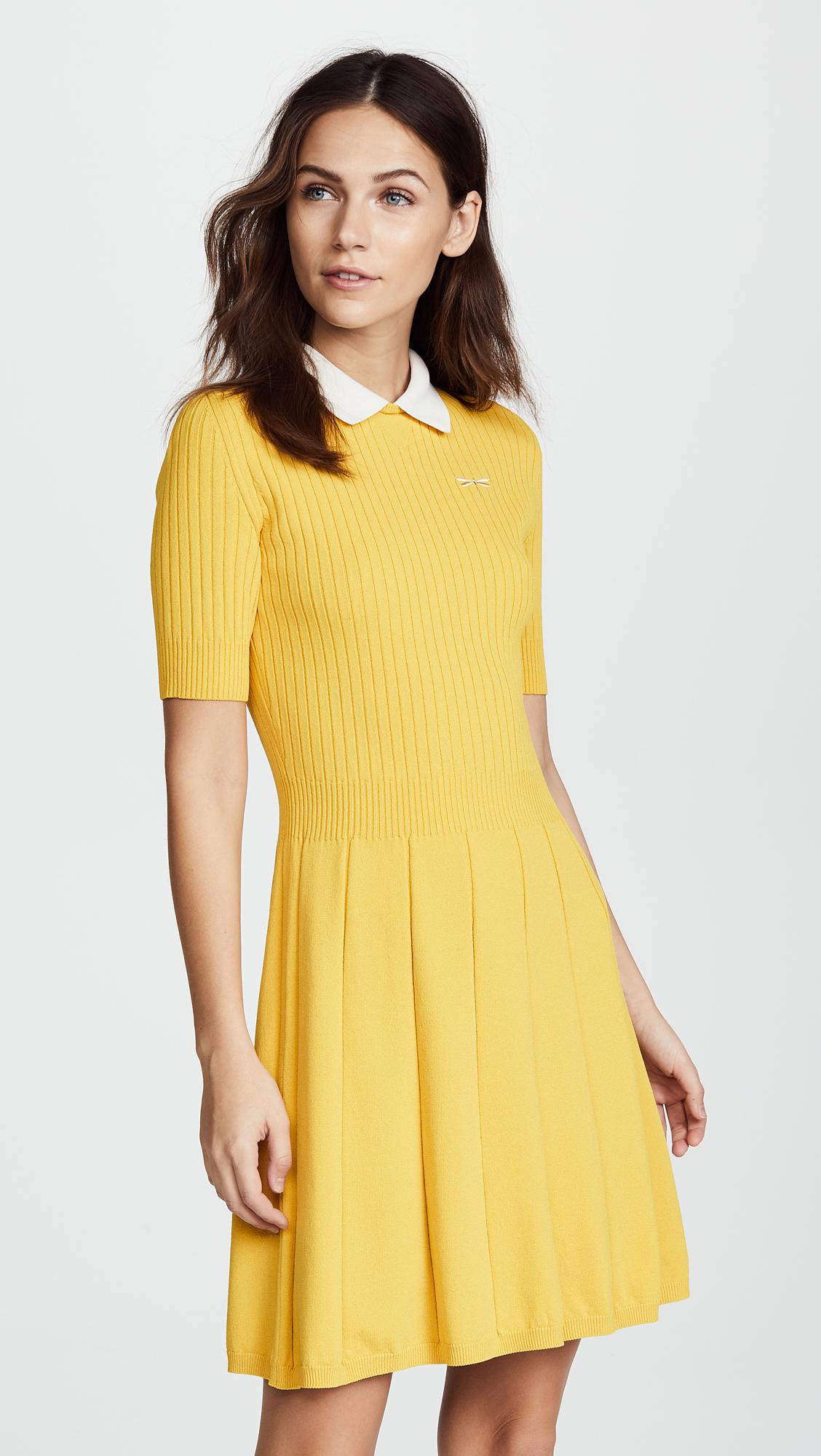 Red long sleeve dress peter pan collar for women