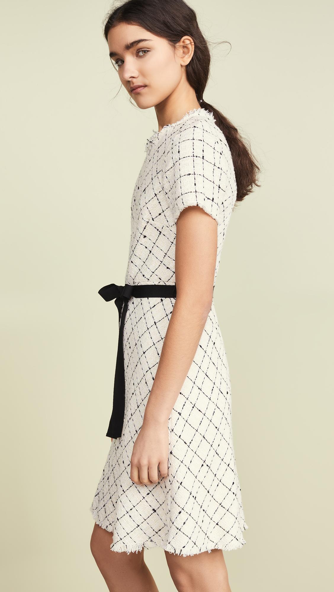 Lyst - Rebecca Taylor Short Sleeve Plaid Tweed Dress in Natural