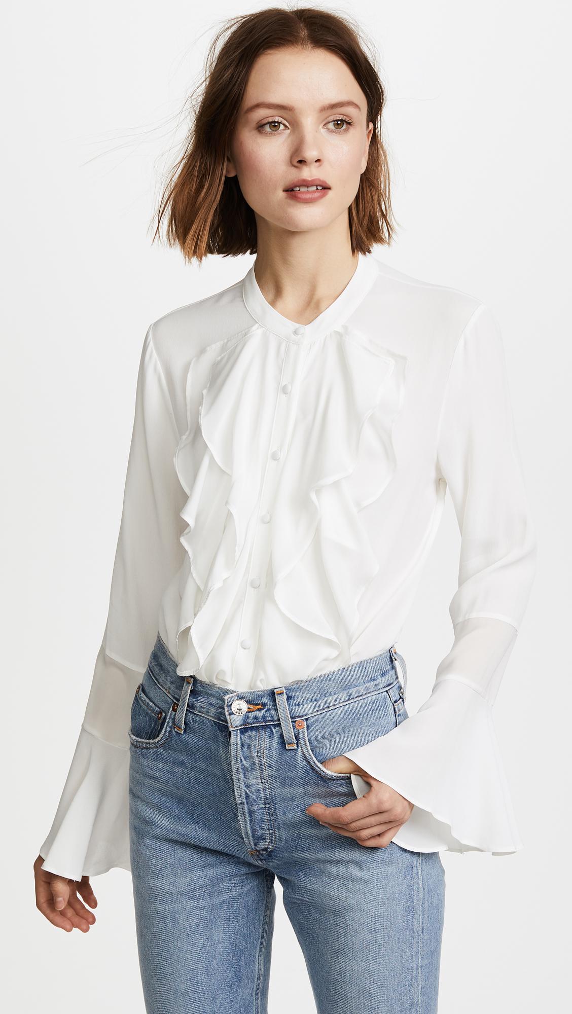 Lyst - Ella Moon Ruffled Button Down Blouse in White