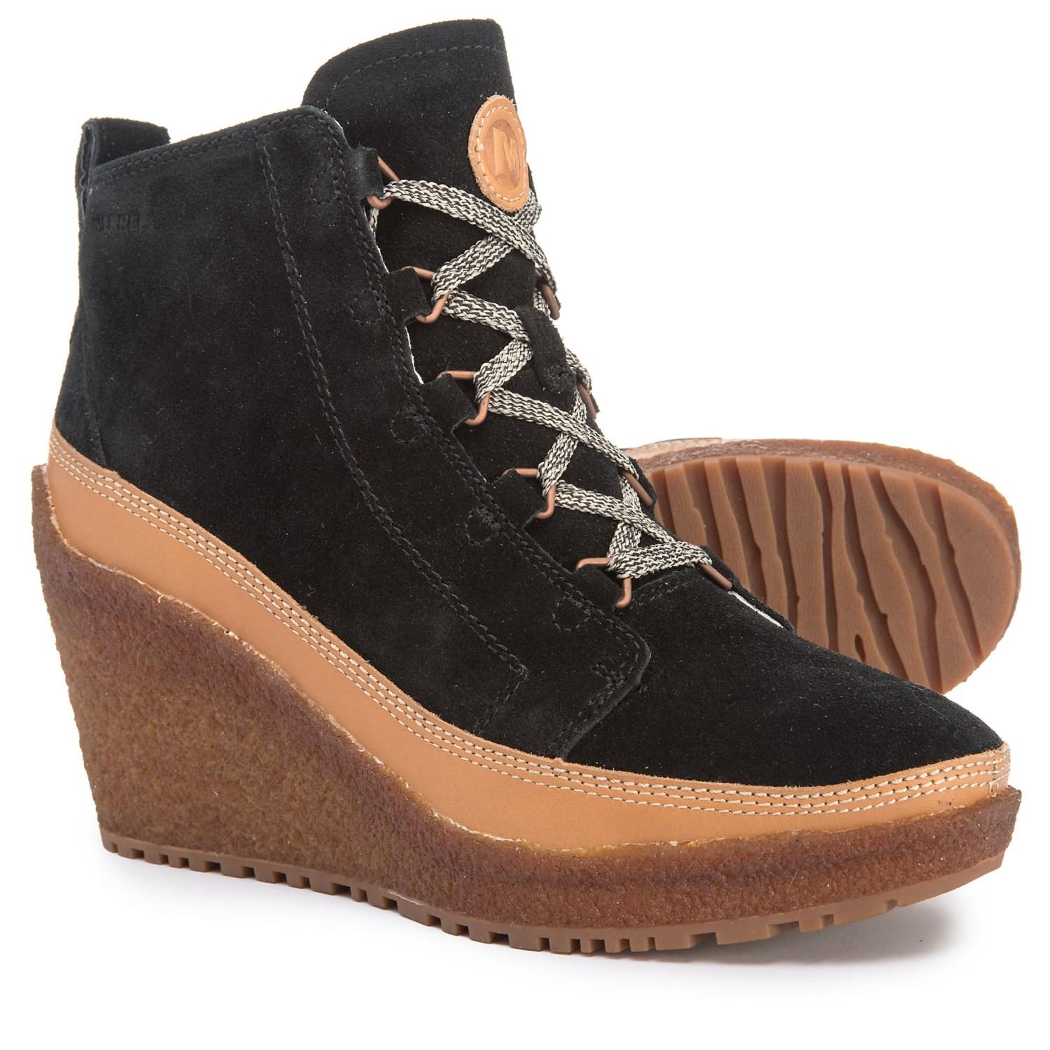 Merrell Suede Tremblant Lace-up Wedge Ankle Boots in Black - Lyst