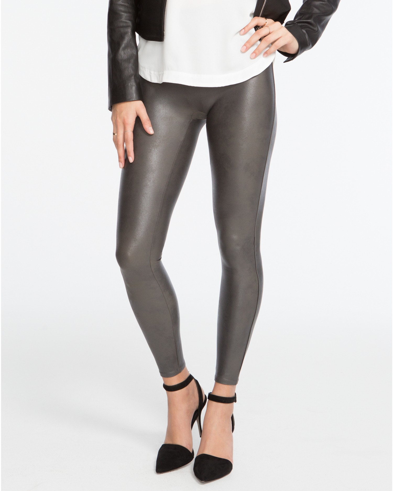 Lyst - Spanx Faux Leather Gunmetal Leggings in Gray