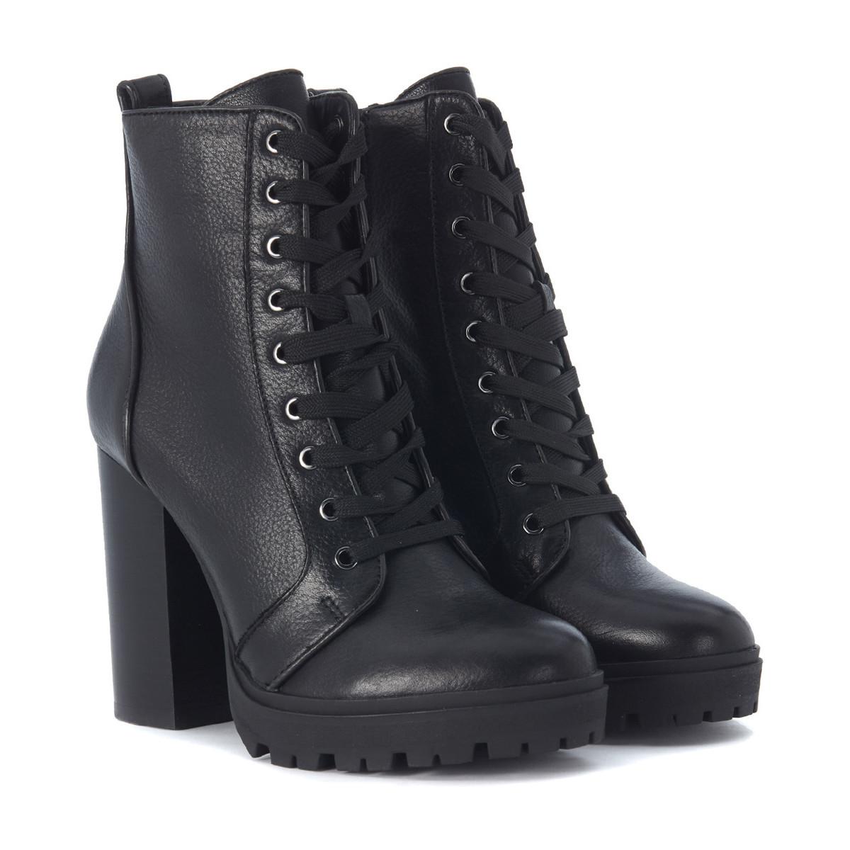 Steve Madden Black Laurie Black Leather Combat Boot Womens Low Ankle Boots In Black 