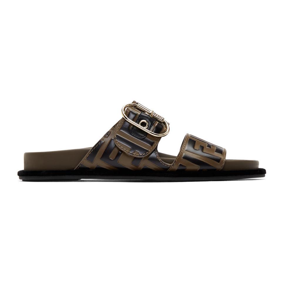 Fendi Brown And Black Forever Sandals in Brown - Lyst