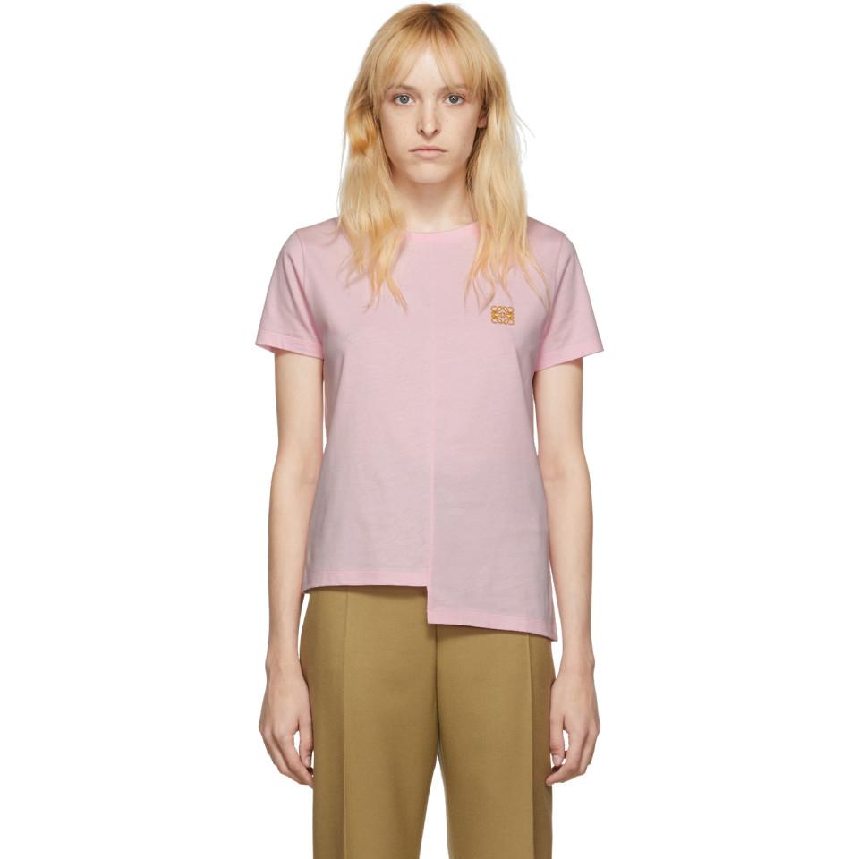 Loewe Embroidered Logo Asymmetric Hemline T-shirt in Pink - Lyst