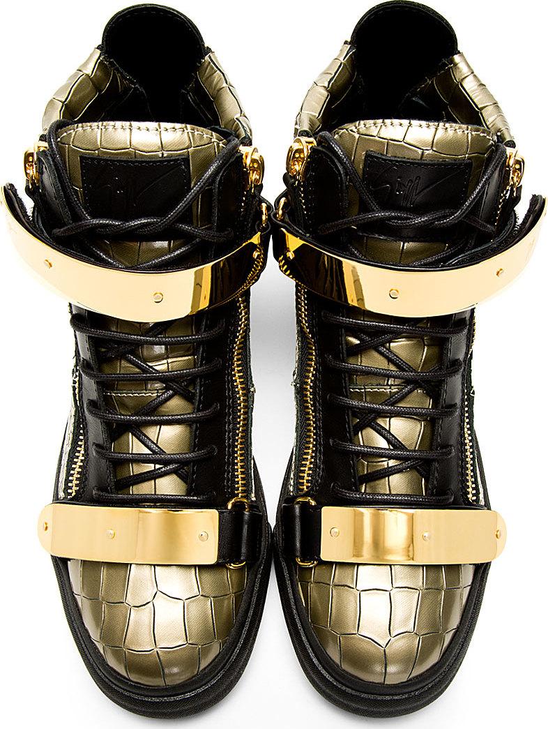 Lyst - Giuseppe Zanotti Gold Croc-embossed High-top Sneakers in ...