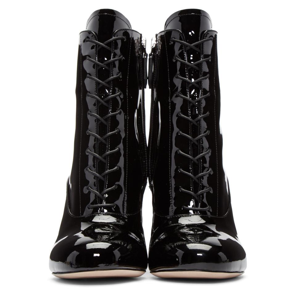 Lyst - Miu Miu Patent Leather Ankle Boots in Black