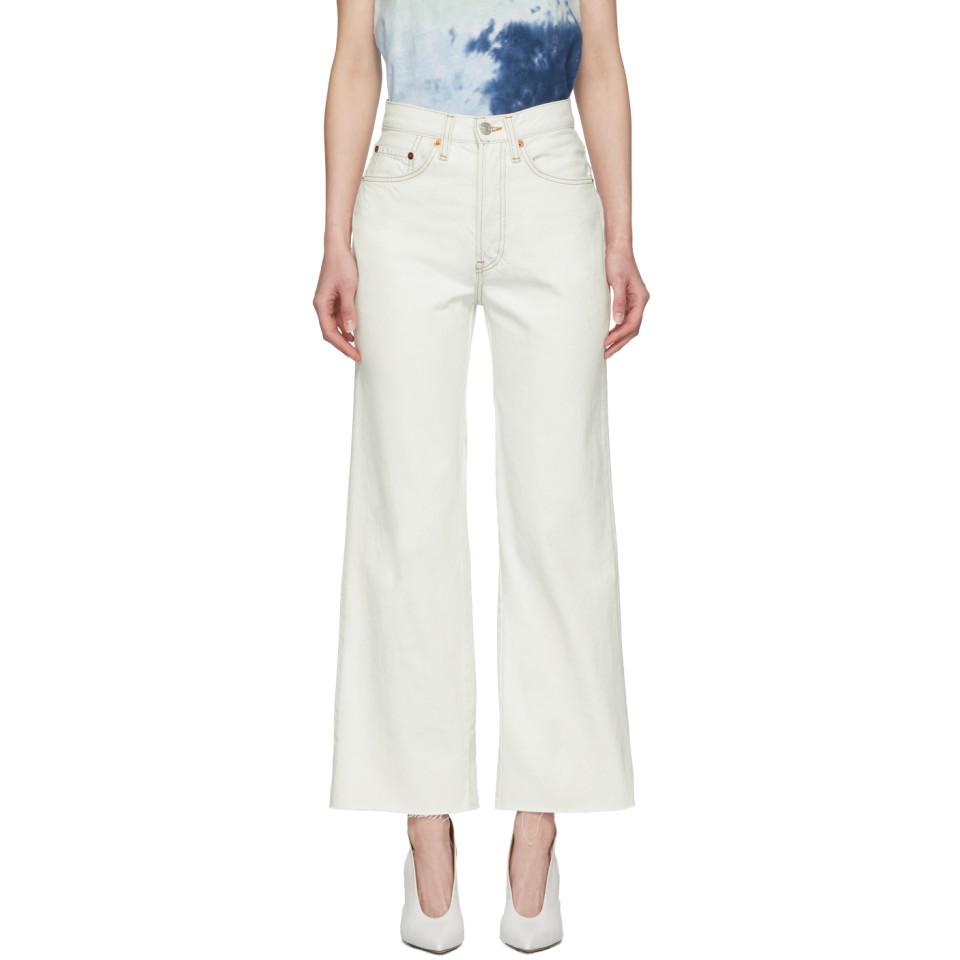 Crop Blanc En Redone Jean Wide Originals Leg Lyst Coloris Bleu TlF1K3uJc