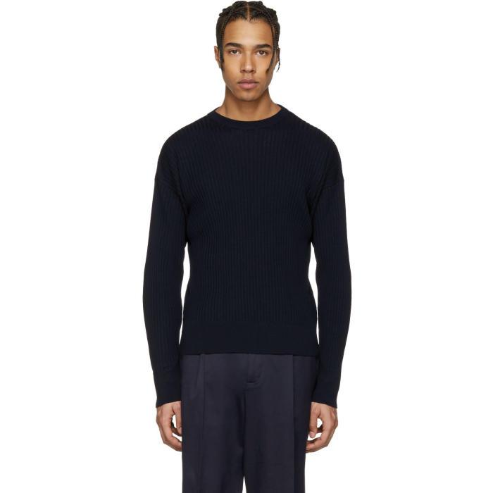 Ami Navy Ribbed Sweater in Blue for Men | Lyst