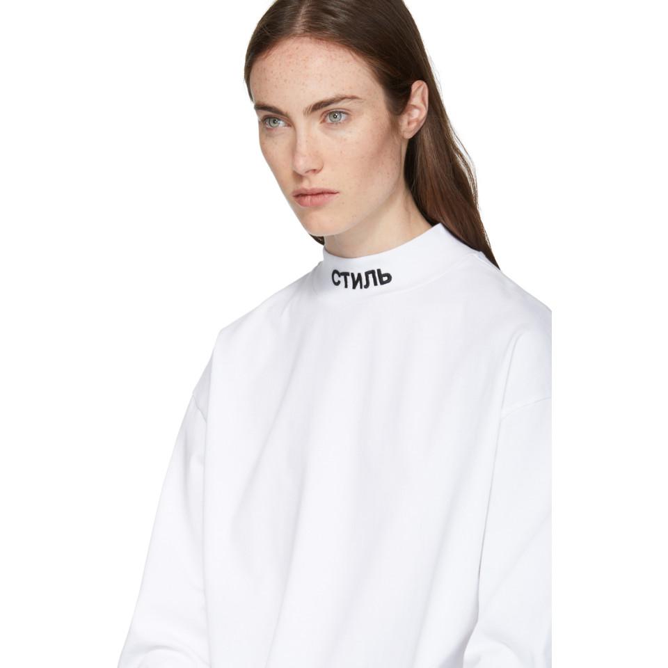 Download Heron Preston White Long Sleeve Mock Neck Style T-shirt in ...