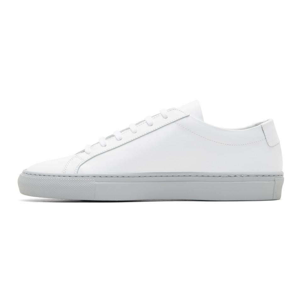 Common Projects White & Grey Achilles Low Colored Sole Sneakers in ...