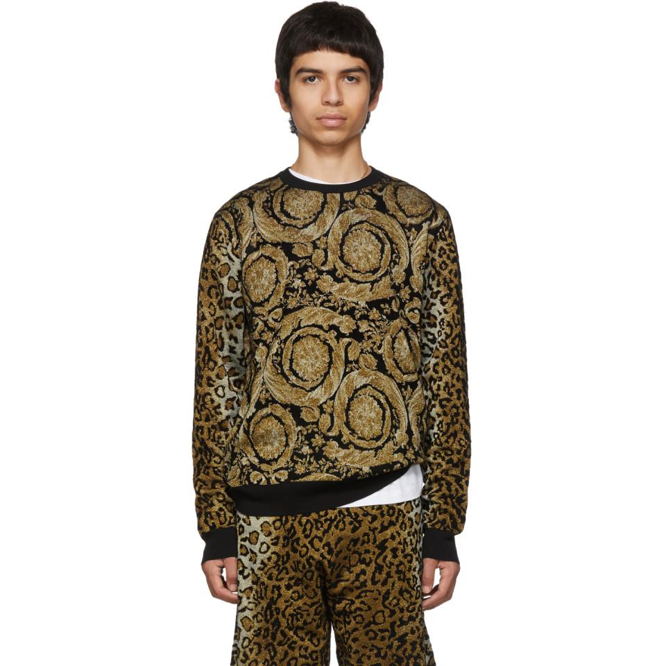 Versace Black Leopard Barocco Print Sweater for Men - Lyst