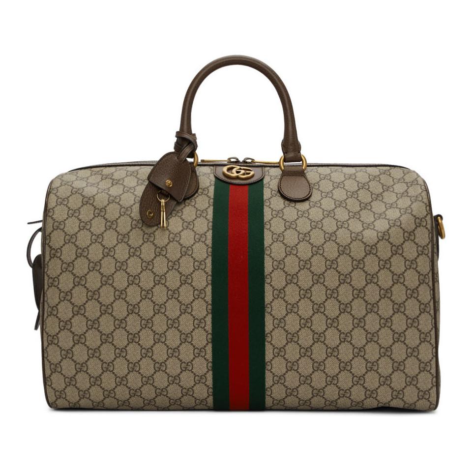 Gucci Beige GG Supreme Ophidia Duffle Bag in Brown - Lyst