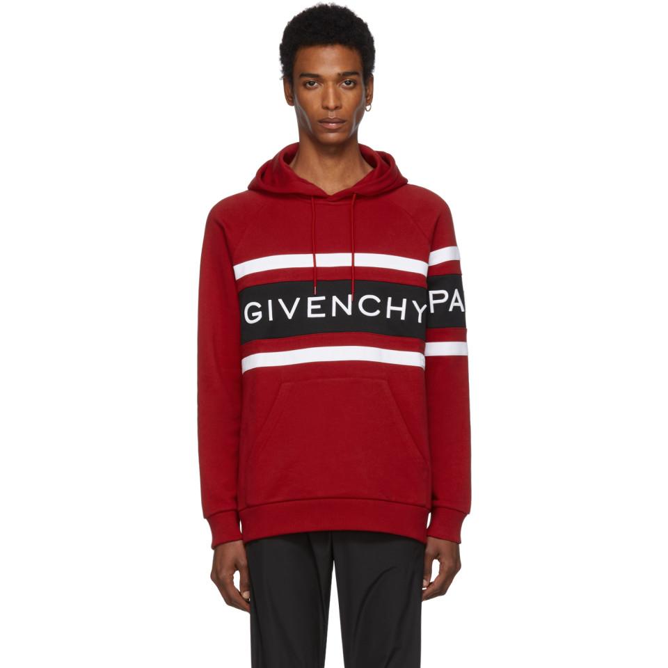 Givenchy Red Contrasting Stripes Hoodie in Red for Men - Lyst