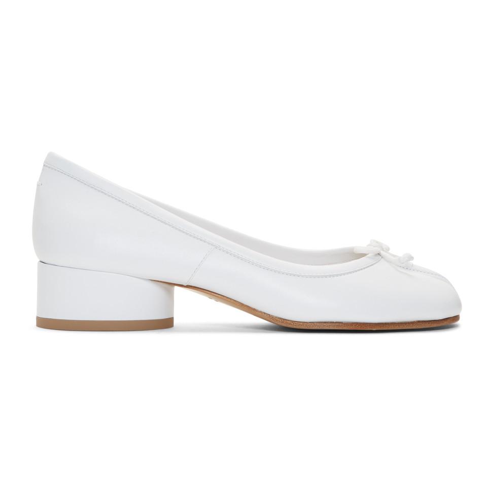 Maison Margiela White Leather Tabi Ballerina Heels in White - Lyst