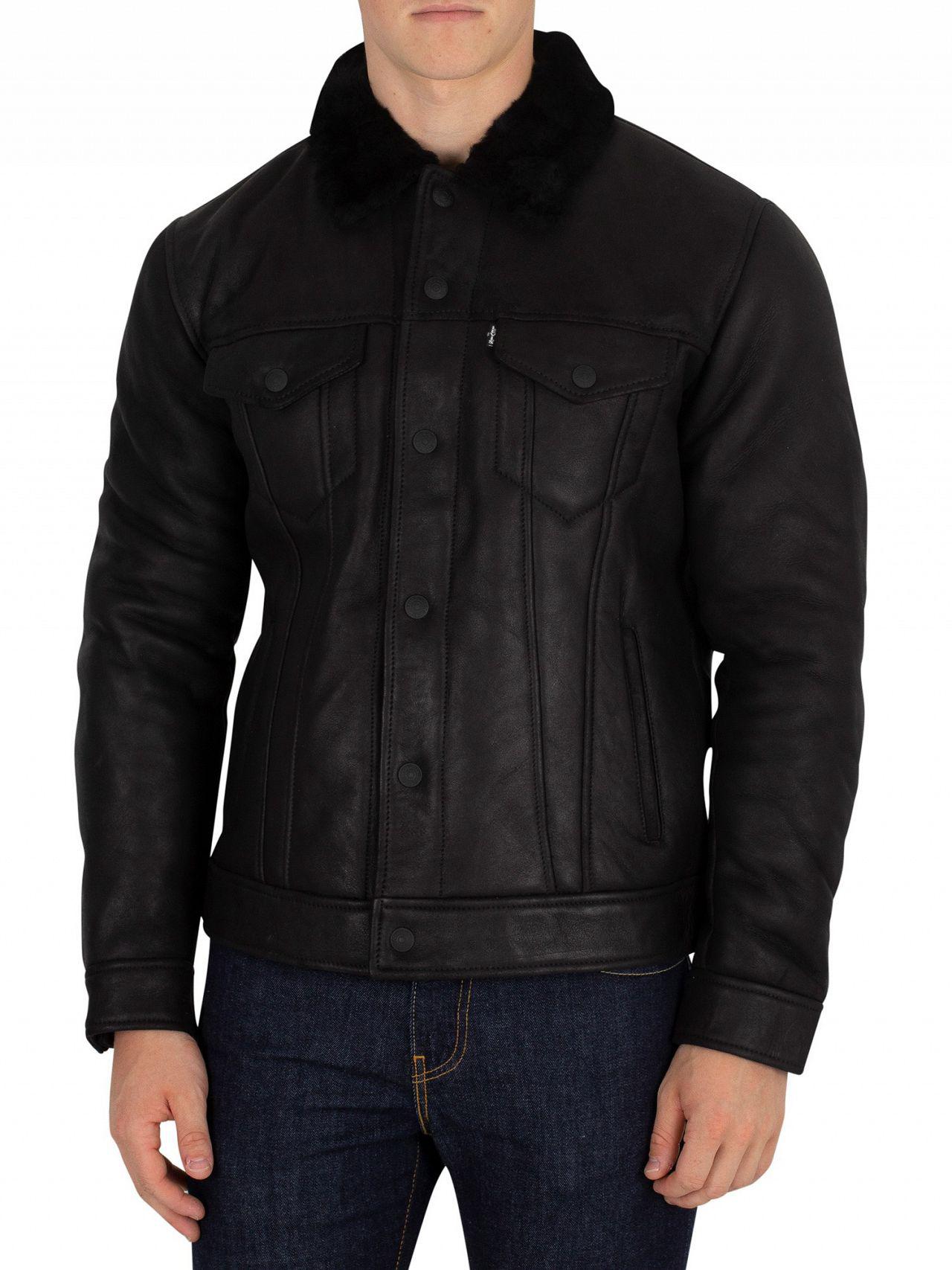 Lyst - Levi's Black The Shearling Trucker Leather Jacket in Black for Men