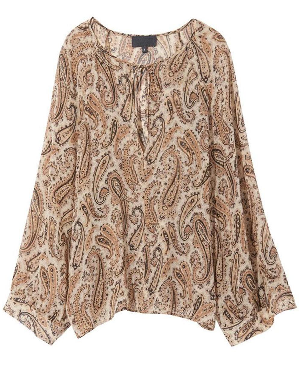 Nili Lotan Black Beige Paisley Acadia Blouse L in Brown - Lyst