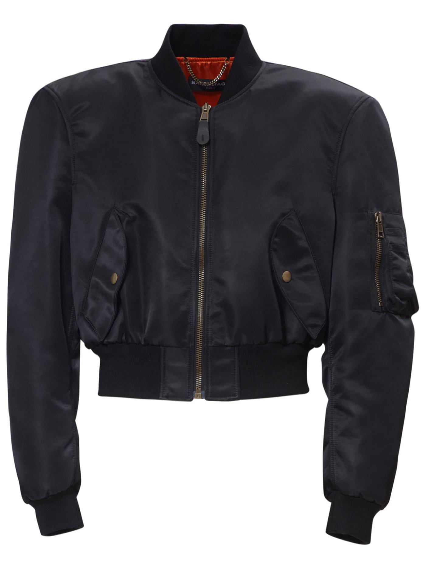 Balenciaga Cropped Nylon Bomber Jacket in Black for Men - Lyst