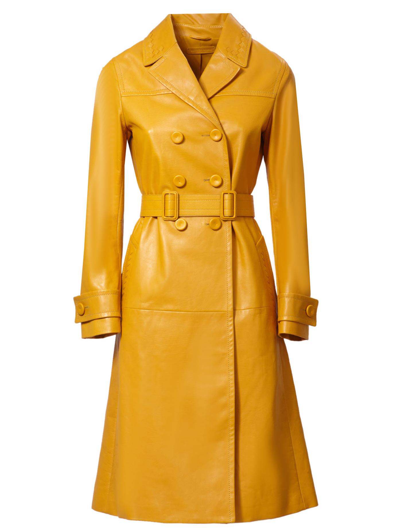 Lyst Bottega Leather Long Trench Coat in Yellow