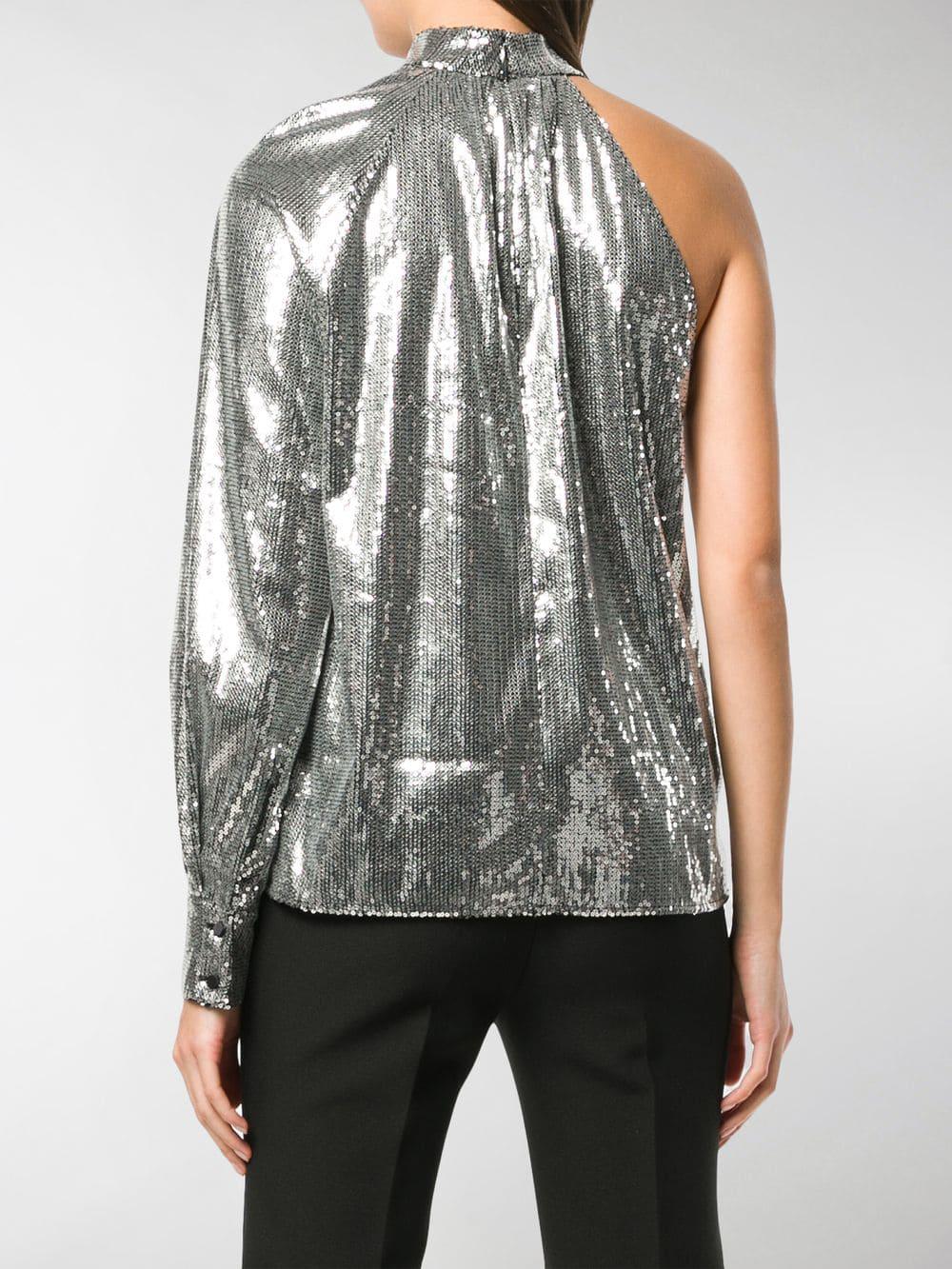 MSGM One Sleeve Sequin Top in Silver (Metallic) - Lyst