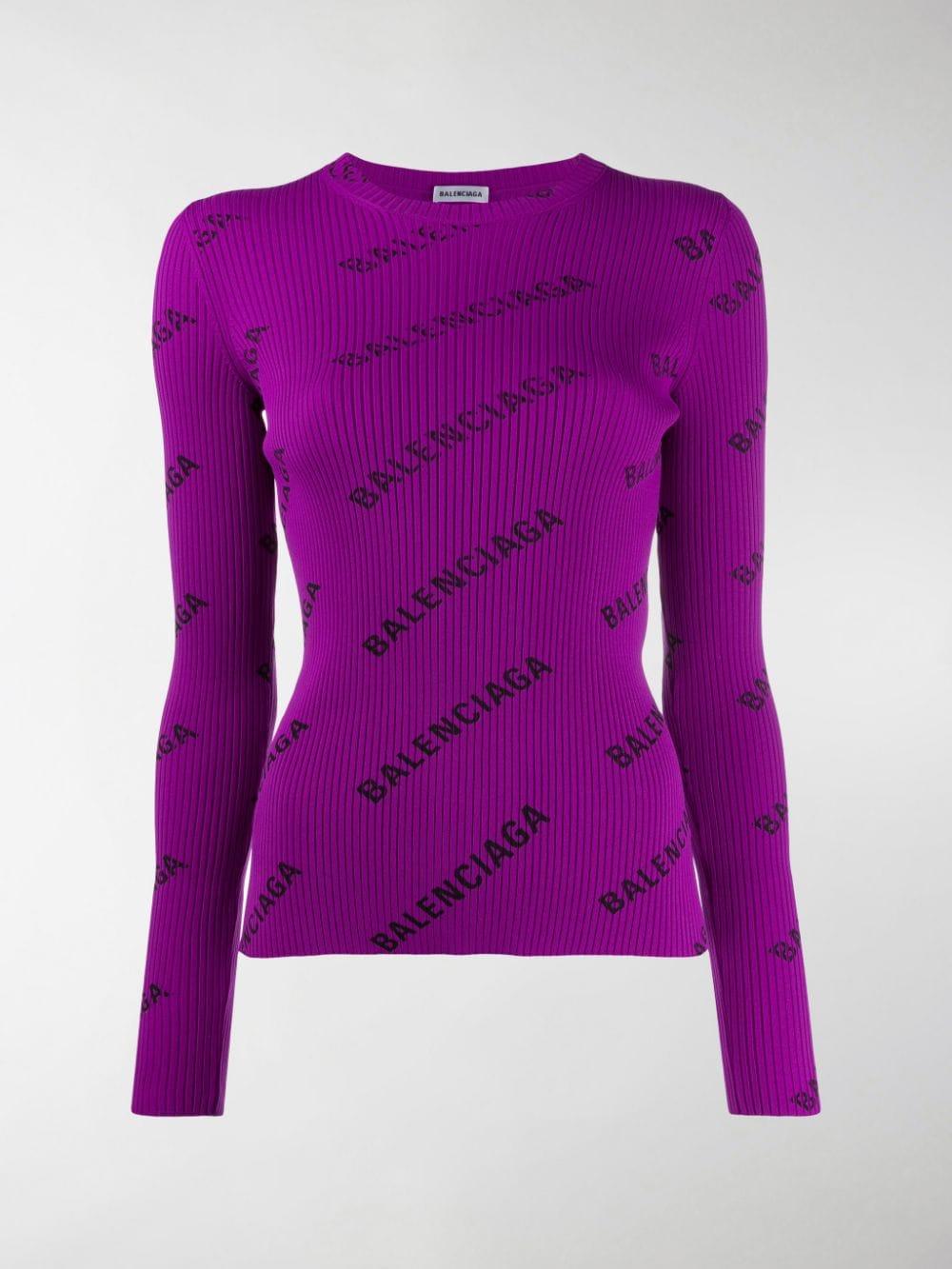 Balenciaga Logo Print Ribbed Sweater in Purple - Lyst